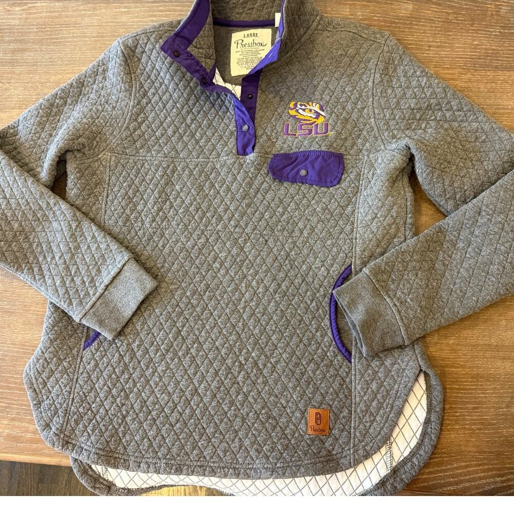 LSU Louisiana State University Pressbox 1/4 zip Pullover Shirt Top Size L game